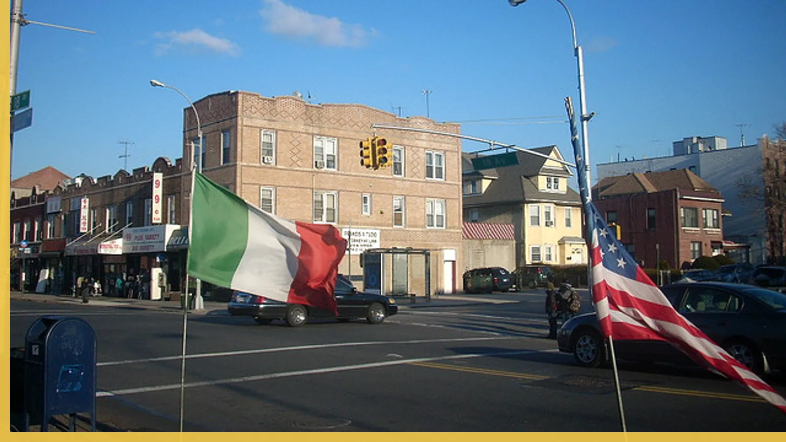 A Brooklyn neighborhood streetscape illustrating diverse restaurants in Bay Ridge