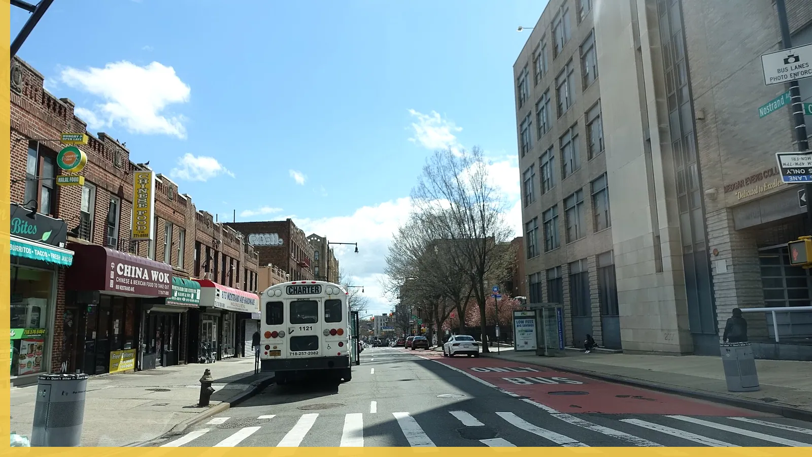 A Brooklyn neighborhood streetscape illustrating nightlife in Crown Heights