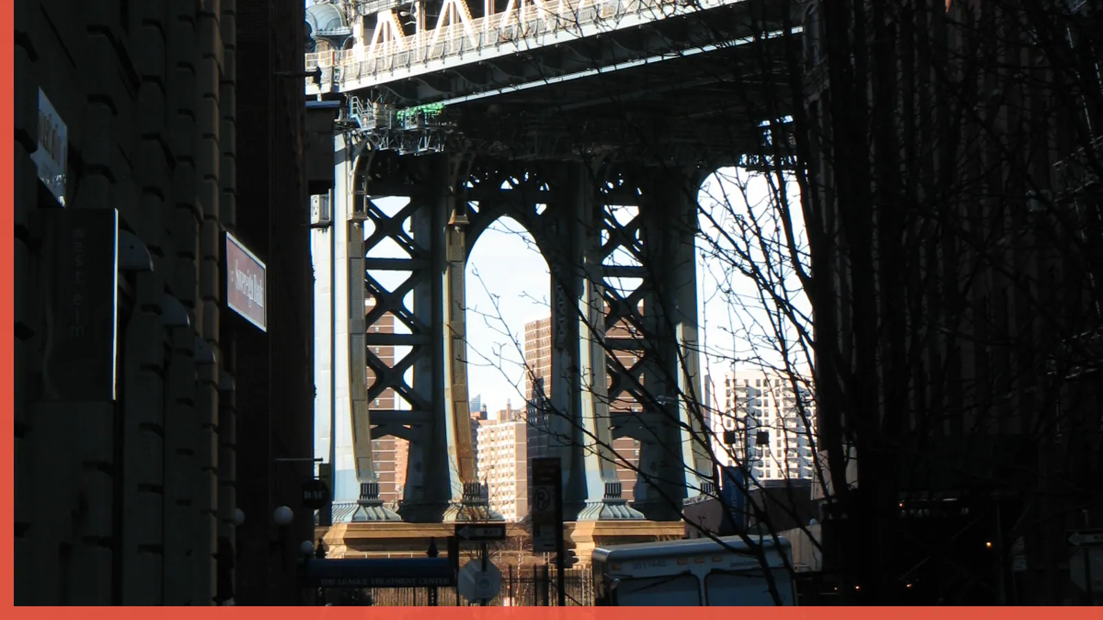 A Brooklyn neighborhood streetscape illustrating arts in Dumbo